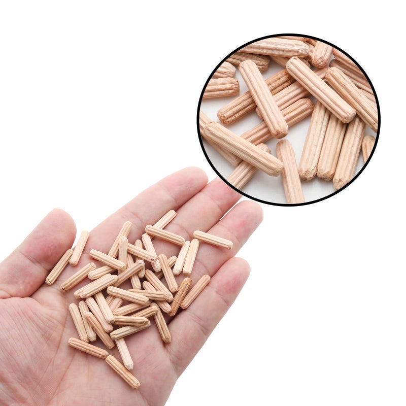 Adyoney 48Pcs 4mm x 20mm / 5/32 Inch x 0.79 Inch Wooden Dowel Pin Fluted Beveled Ends Wooden Pegs Support Shelves - Image 4